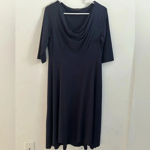 Eileen Fisher Dress Cowl Neck Fit & Flare Midi Stretch Jersey Work Office S - Picture 2 of 4